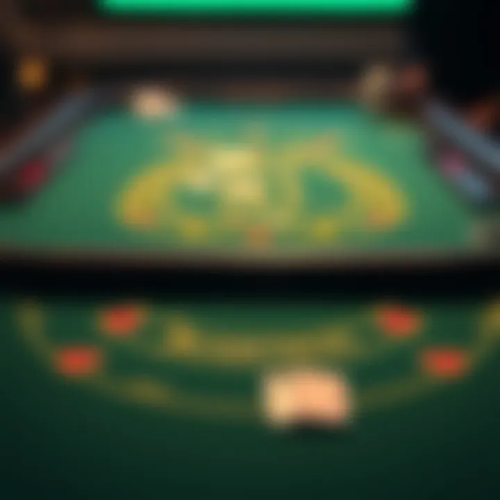 Detailed layout of a blackjack table with betting areas labeled