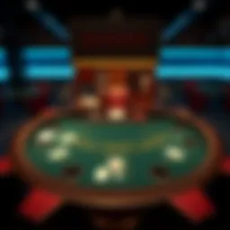 An overview of a blackjack table highlighting the dealer and player positions