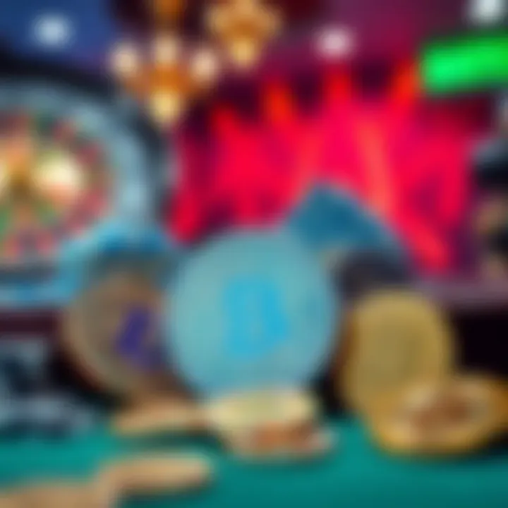 Diverse Cryptocurrencies in Casino Context An illustration of various cryptocurrencies and casino elements