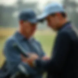 A golfer analyzing stats on a digital device