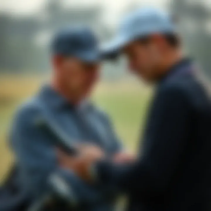 A golfer analyzing stats on a digital device