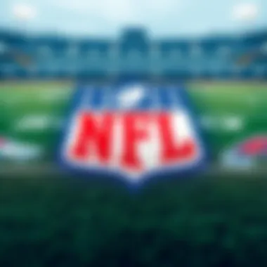 A football field with team logos representing NFL