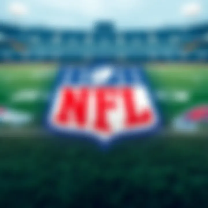 A football field with team logos representing NFL