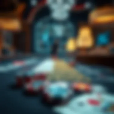 Close-up view of a blackjack table with cards and chips