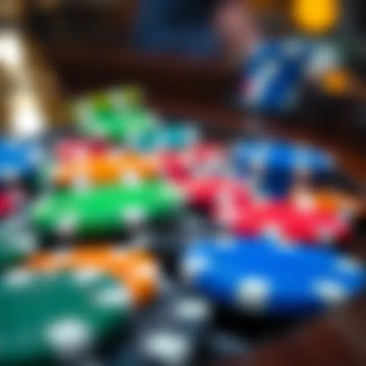 A close-up of roulette chips in various colors