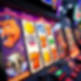 Close-up view of an online slot machine interface with vibrant graphics