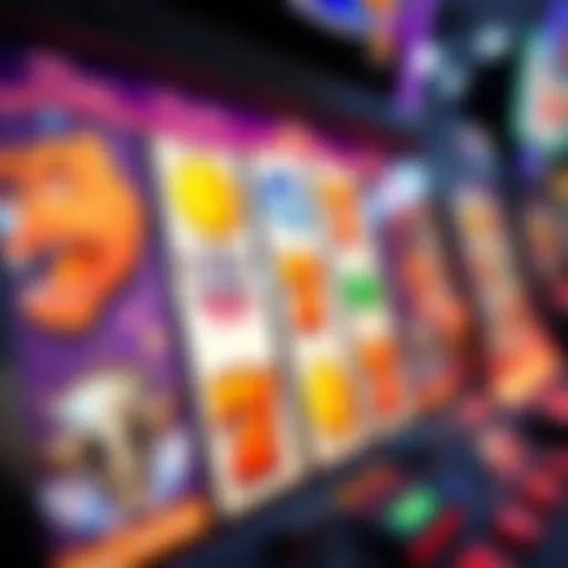 Close-up view of an online slot machine interface with vibrant graphics