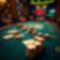 An intricate poker table setup showcasing chips and cards