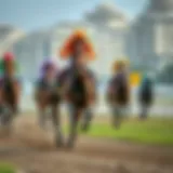 A vibrant racehorse galloping on the track