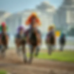 A vibrant racehorse galloping on the track