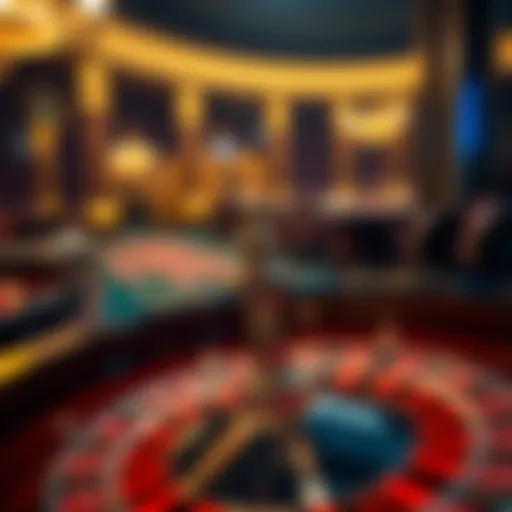 An elegant roulette wheel with a rich casino backdrop.