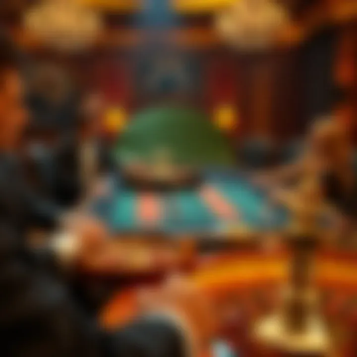 A historical depiction of roulette being played in a lavish casino setting